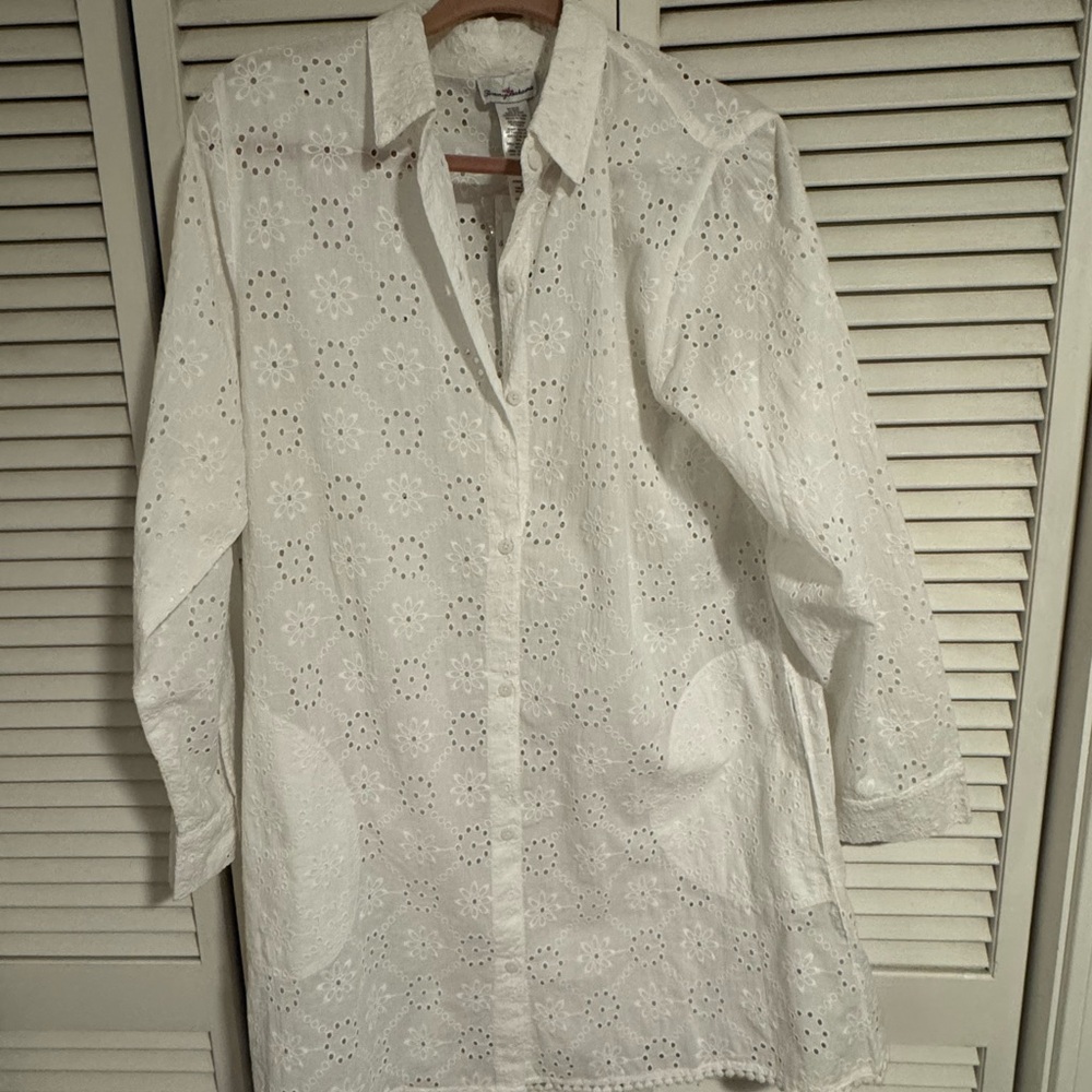 Tommy Bahama Eyelet Button-Up cover up